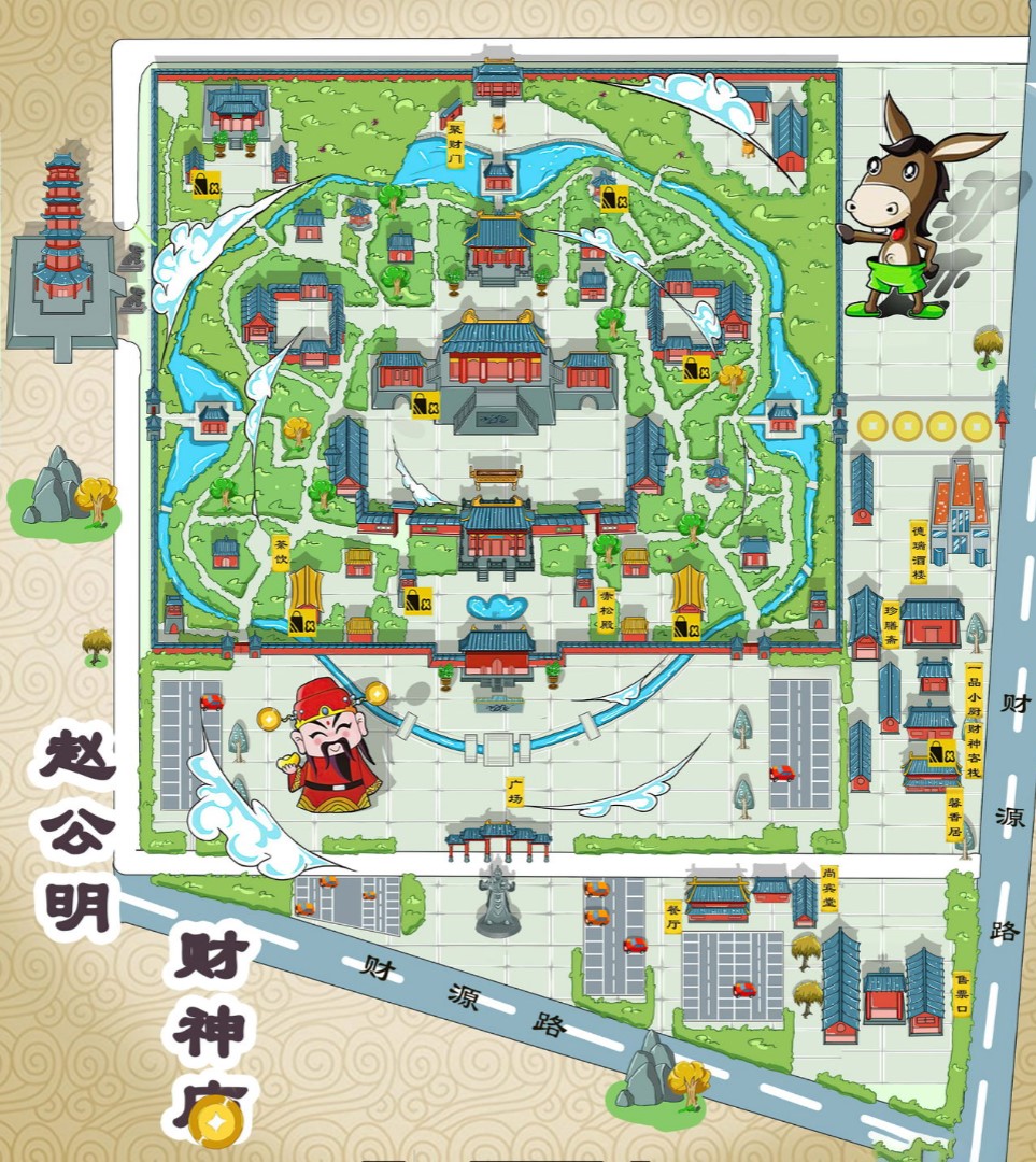 芦溪寺庙类手绘地图